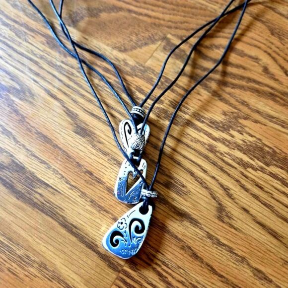 BRIGHTON "Brazilian Hearts" Black, Silver Hearts Necklace STATEMENT MAKING! - Picture 2 of 11